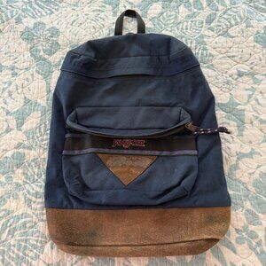 Vintage JanSport Navy Blue & Brown Canvas Backpack Made in the USA